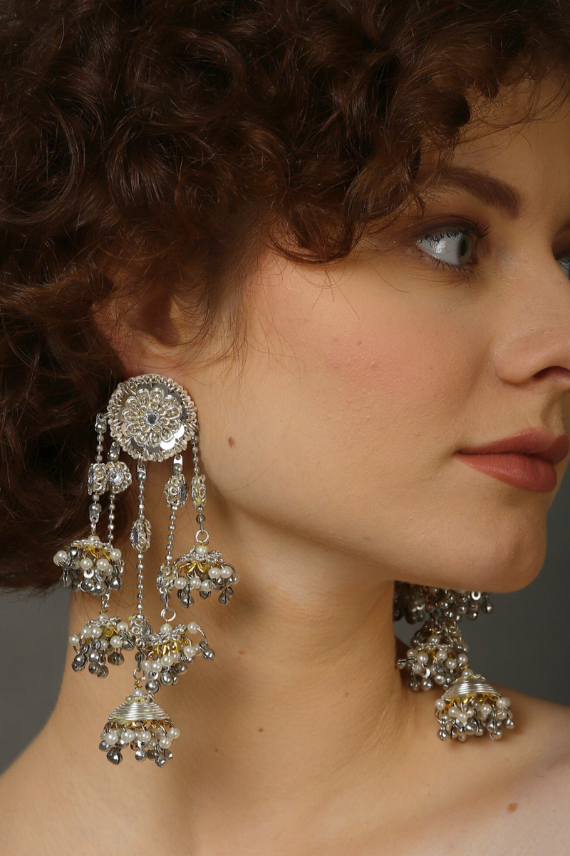 Silver Embroidered Earrings-Melrosia,Uk,France