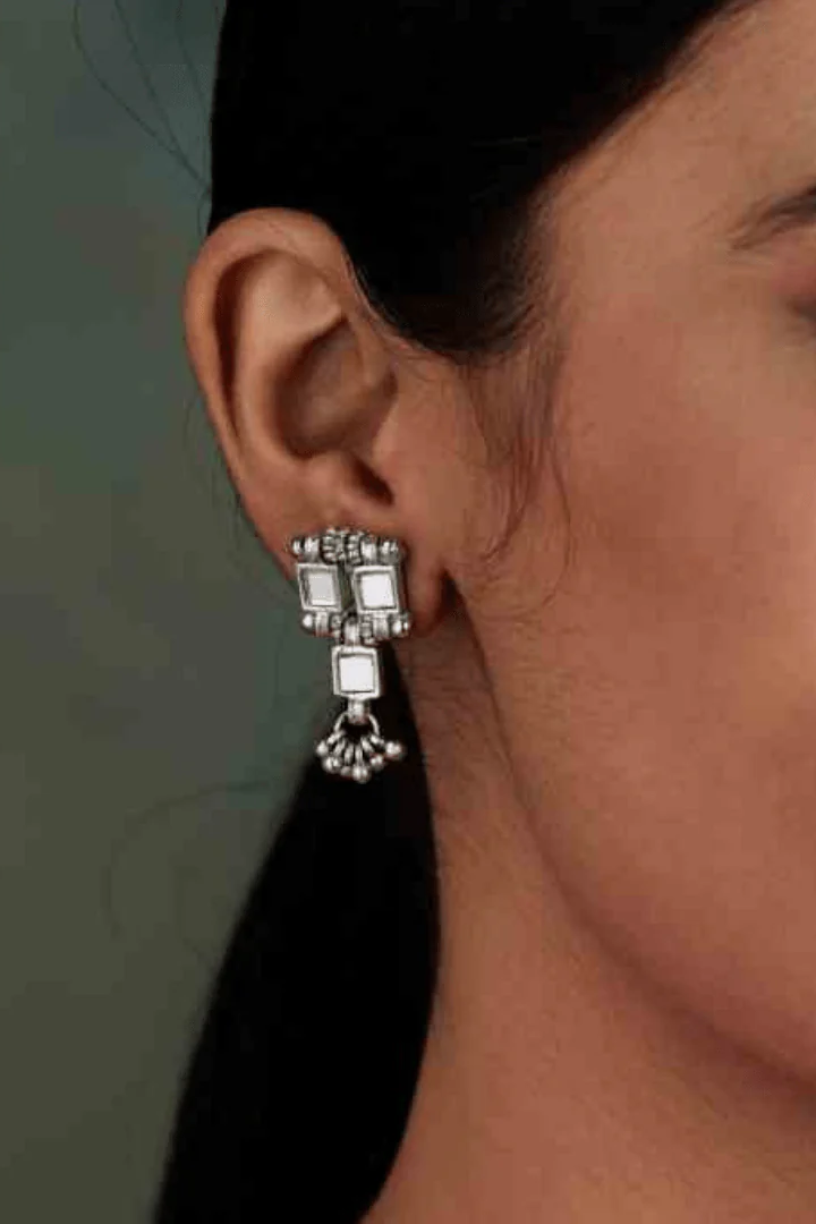 Silver Three Mirror Earrings 1 - Melrosia - UK - USA