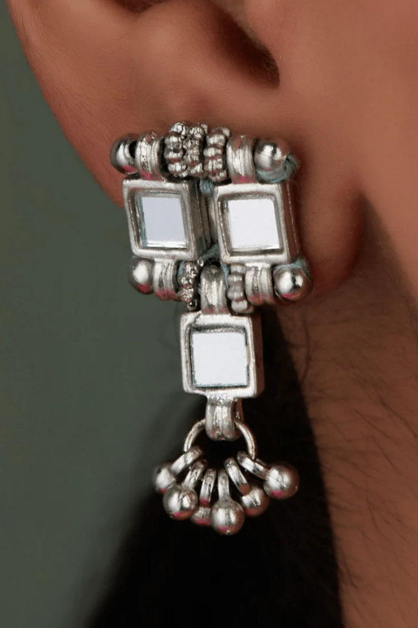 Silver Three Mirror Earrings 1 - Melrosia - UK - USA