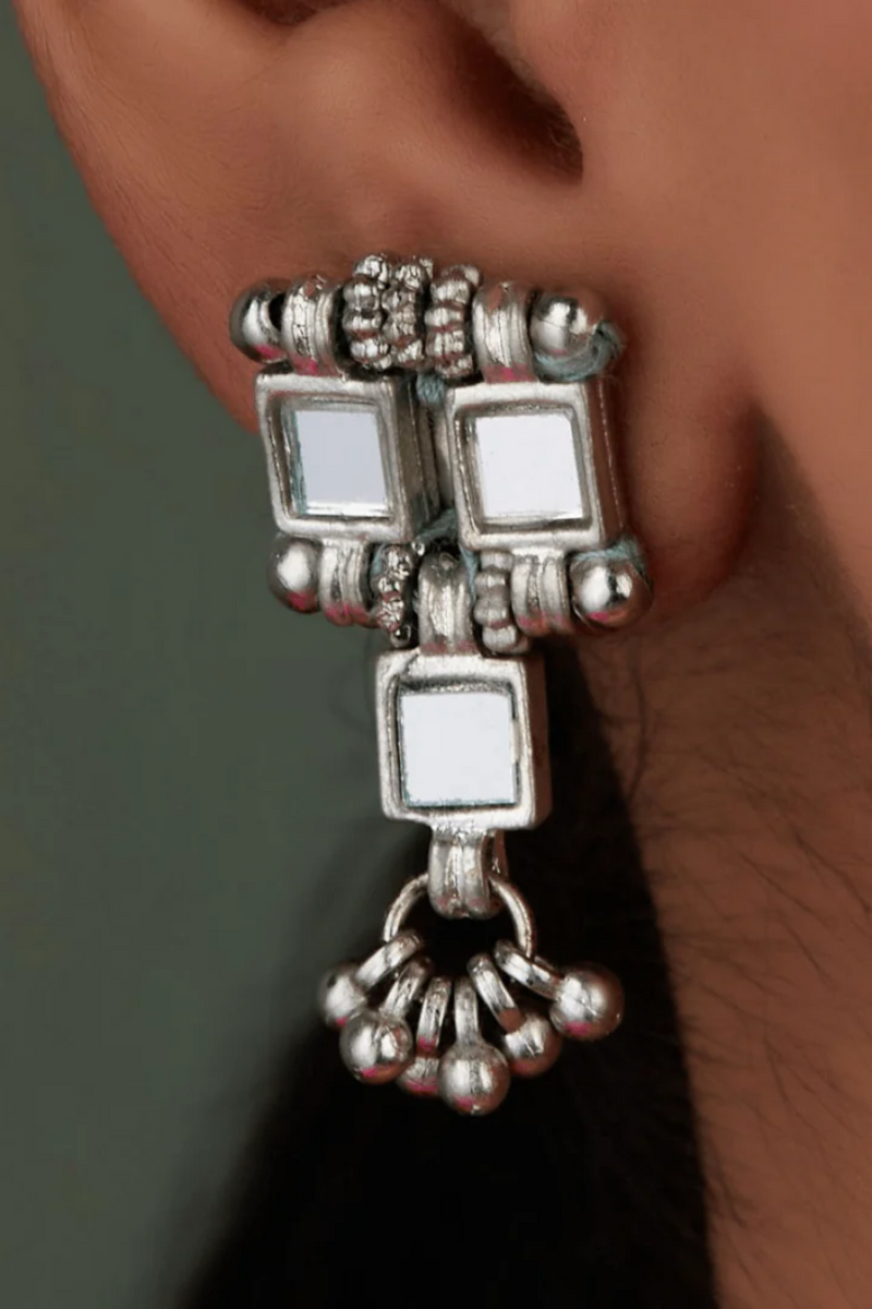 Silver Three Mirror Earrings 2 - Melrosia - UK - USA