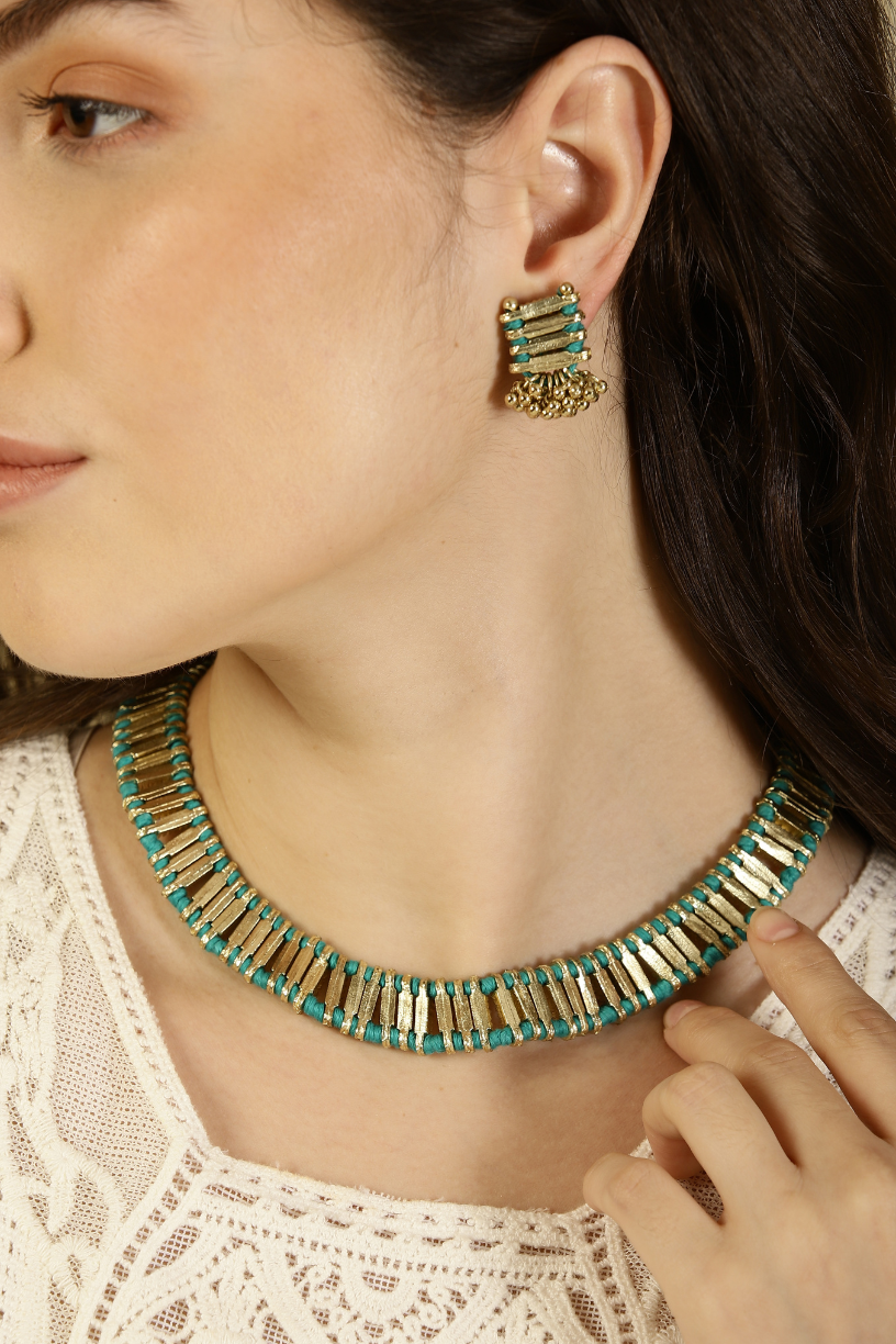 Gold turquoise Drop Earring-Melrosia-UK-USA