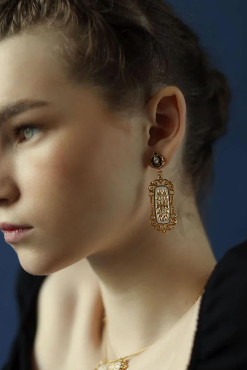 White Enamel Baroque Earrings - Melrosia - UK - USA