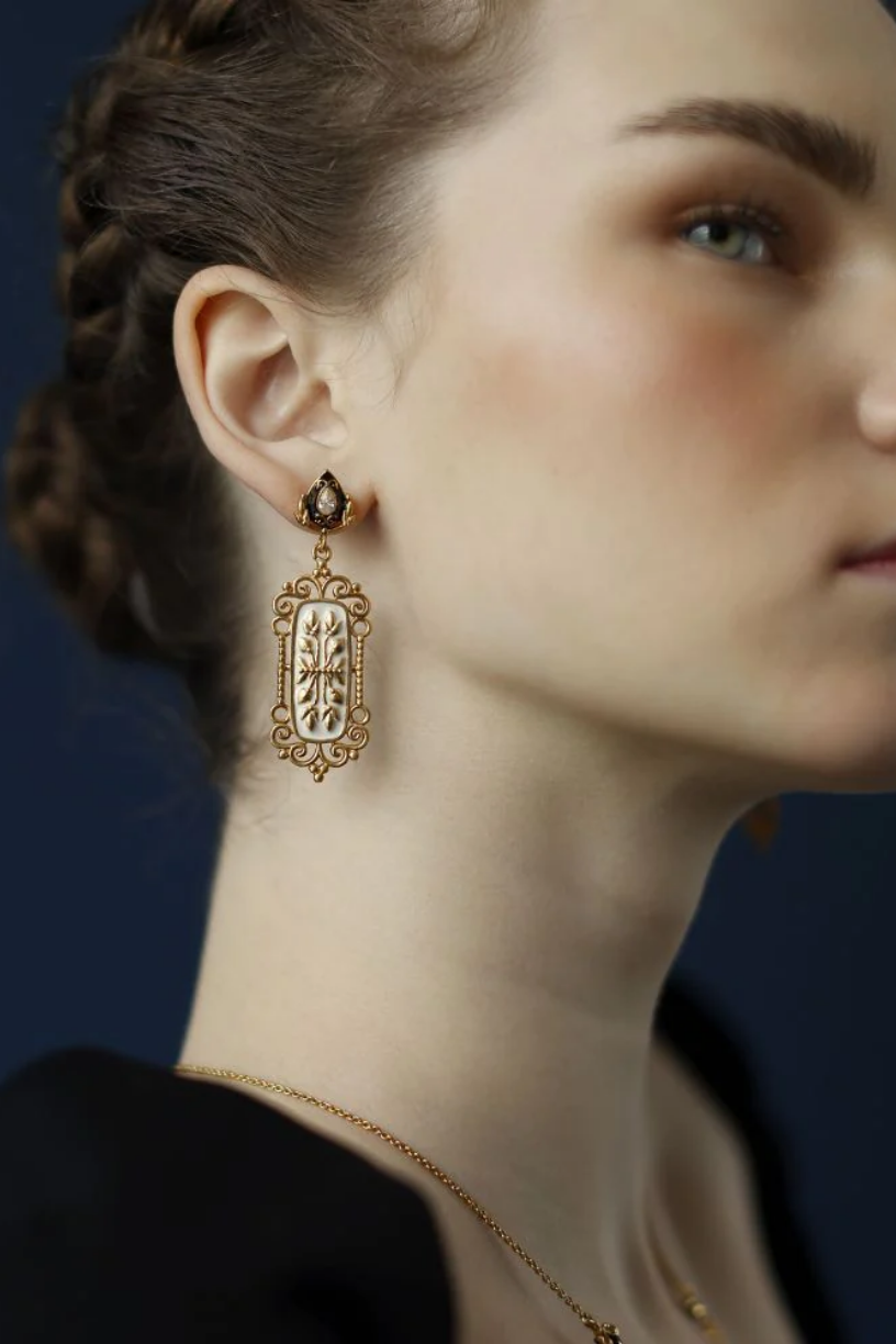 White Enamel Baroque Earrings - Melrosia - UK - USA