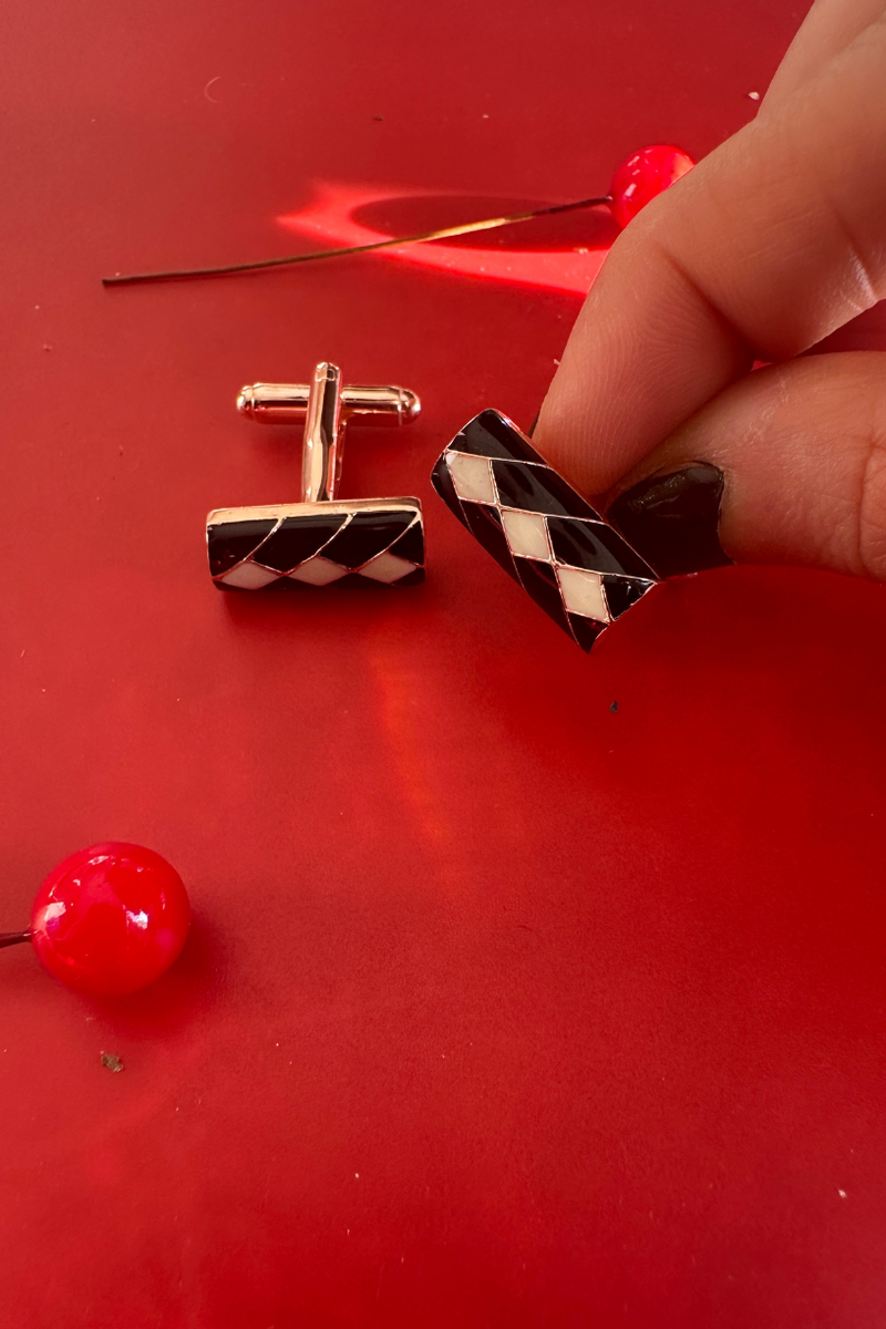 Indigo Enamel Cufflinks- White & Black