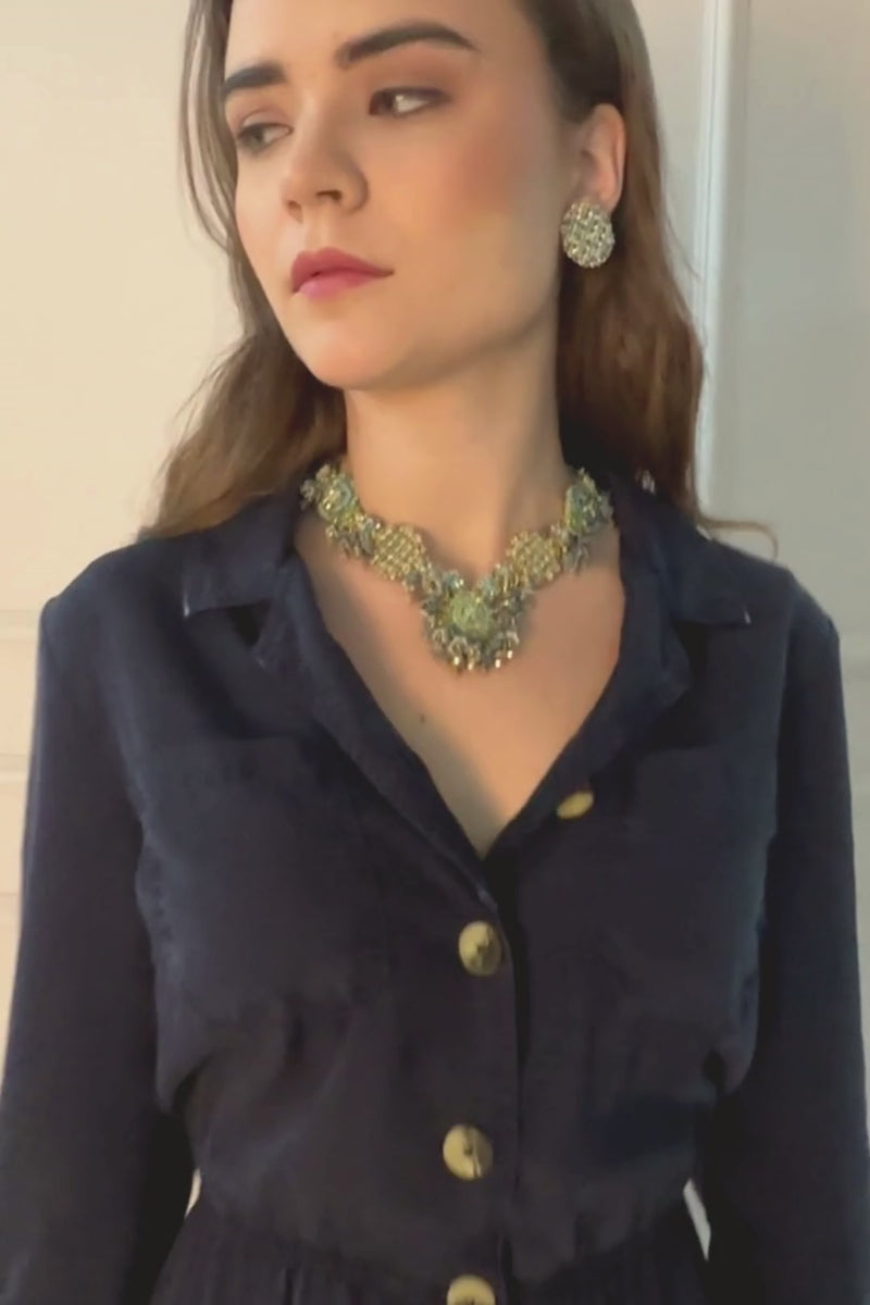 Aqua Embroidered Necklace