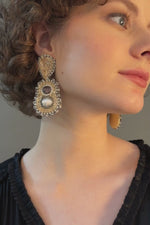 Gold & Black Embroidered Earrings
