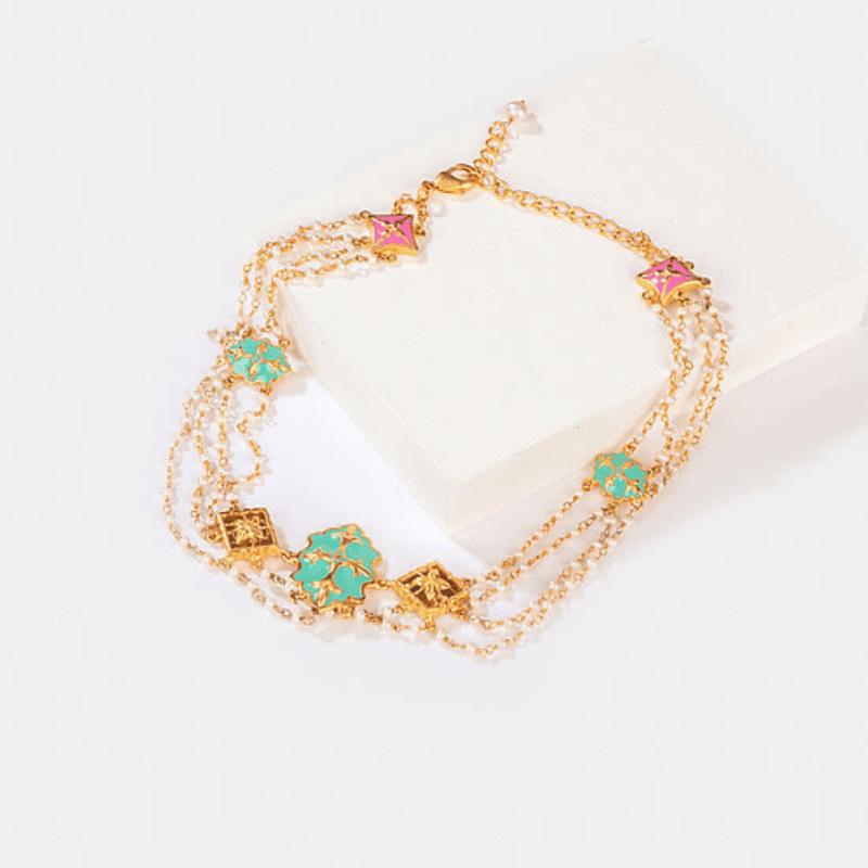 The Jewel Jar Shaya Necklaces Delicate Enamel and Pearl Choker Floral Statement earrings 