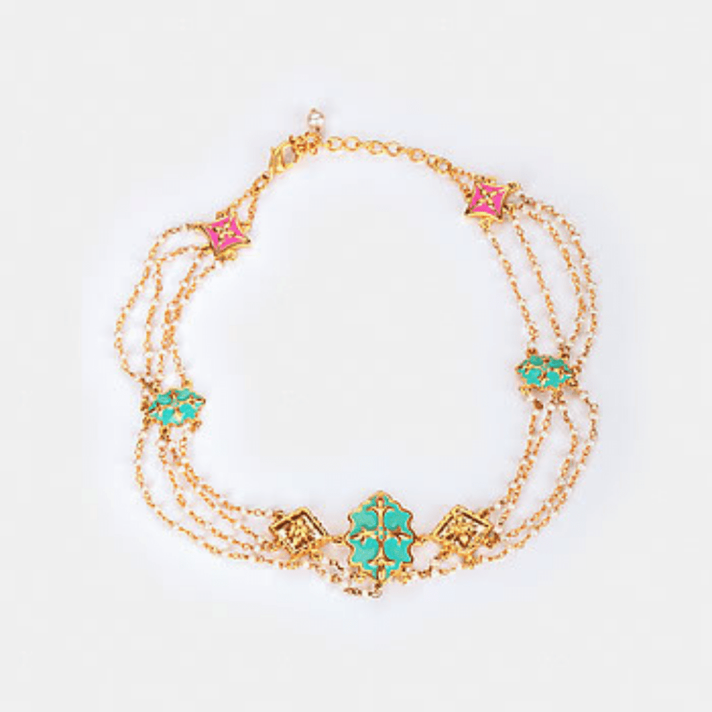 The Jewel Jar Shaya Necklaces Delicate Enamel and Pearl Choker Floral Statement earrings 