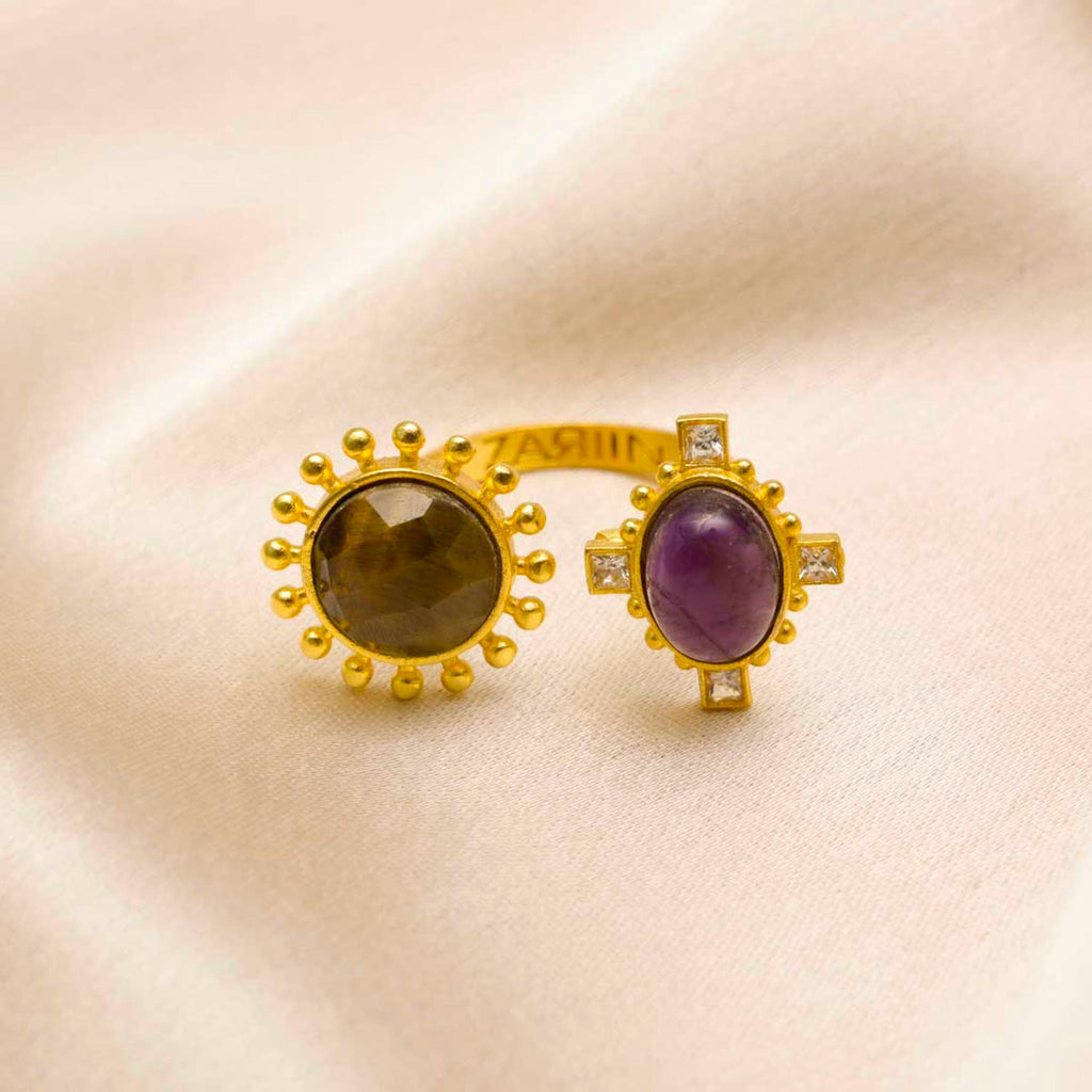 Amethyst and Tiger Eye Open Ring - Melrosia - France- Italy 