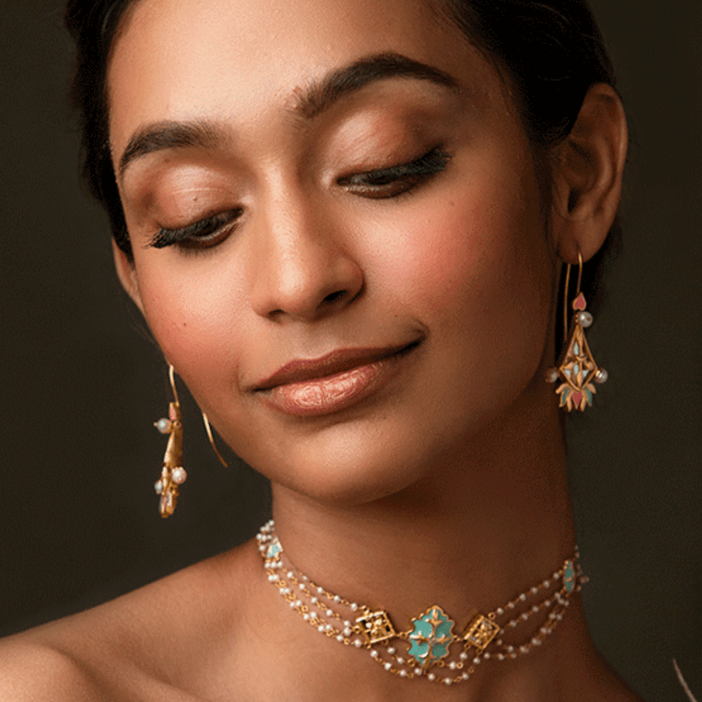 The Jewel Jar Shaya Earrings Enamel & Mirror Drop Earrings Floral Statement earrings 