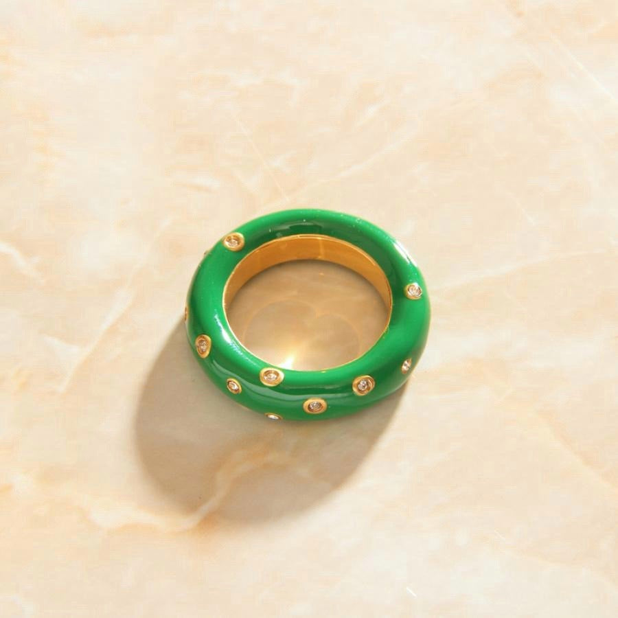 Green enamel crystal ring- Melrosia-UK-USA