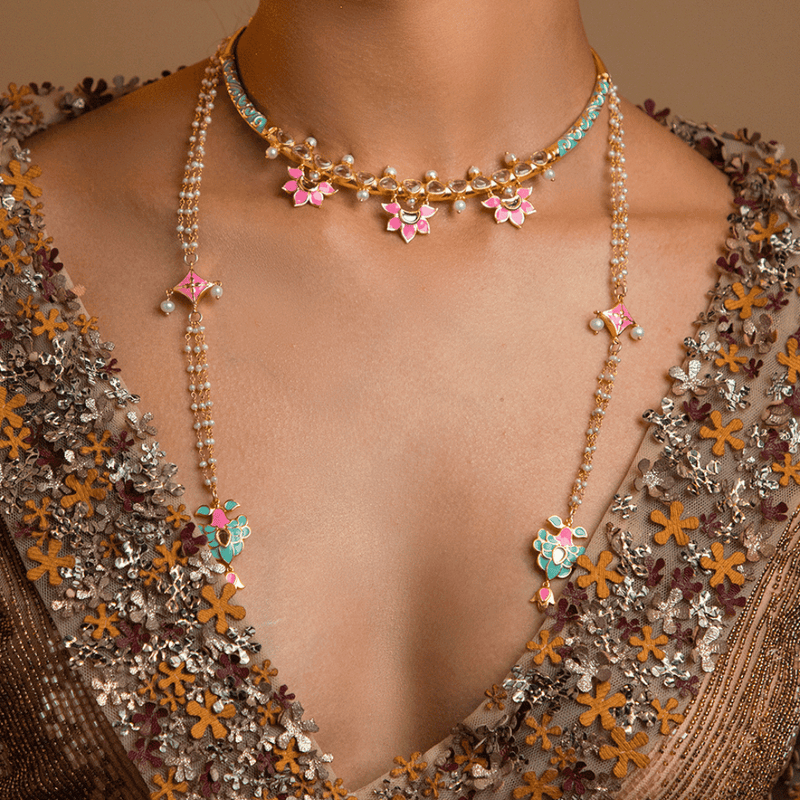 The Jewel Jar Shaya Necklaces Floral Collar Necklace Floral Statement earrings 