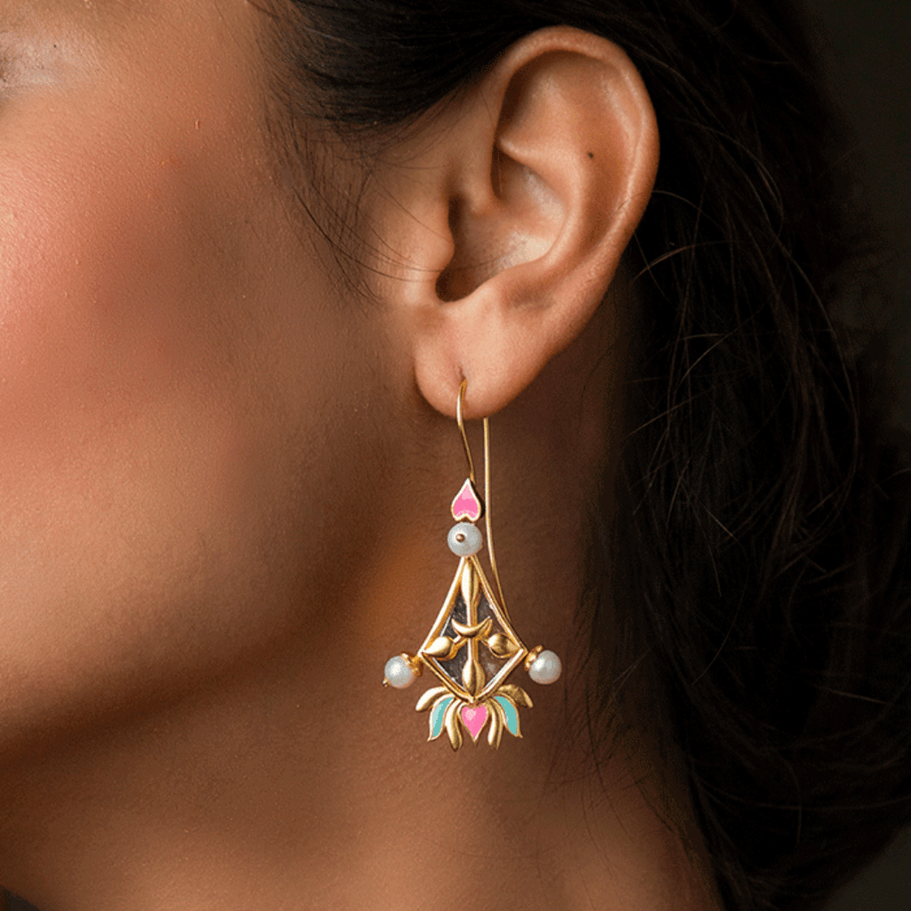 The Jewel Jar Shaya Earrings Enamel & Mirror Drop Earrings Floral Statement earrings 