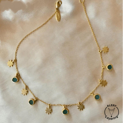 Green Chalcedony and star Charms Necklace - Melrosia - USA - UK