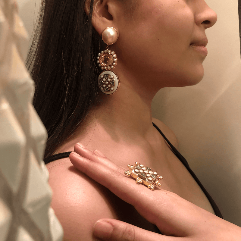 The Jewel Jar, Bbling, Ivory shell drop earrings