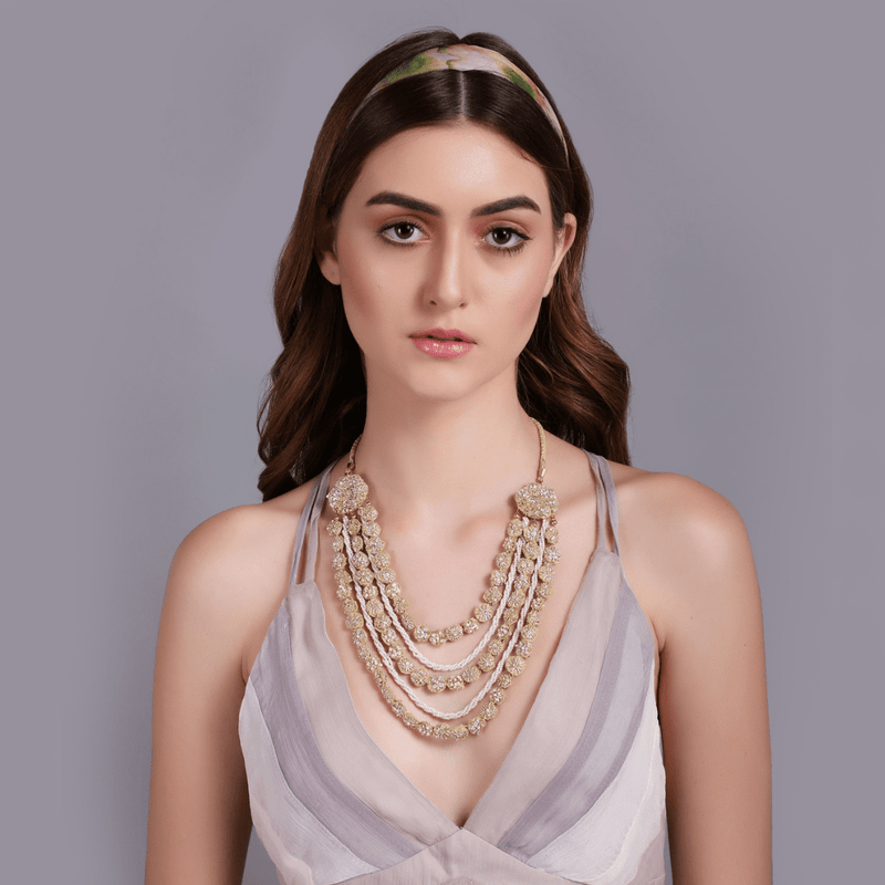 The Jewel Jar Fool Jhadi Necklaces Multilayer Embroidered Necklace Indian hoop earrings with jhumkis