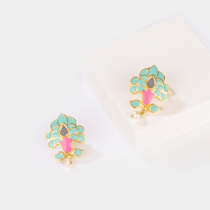 The Jewel Jar Shaya Earrings Pastel Floral Stud Earrings Floral Statement earrings 