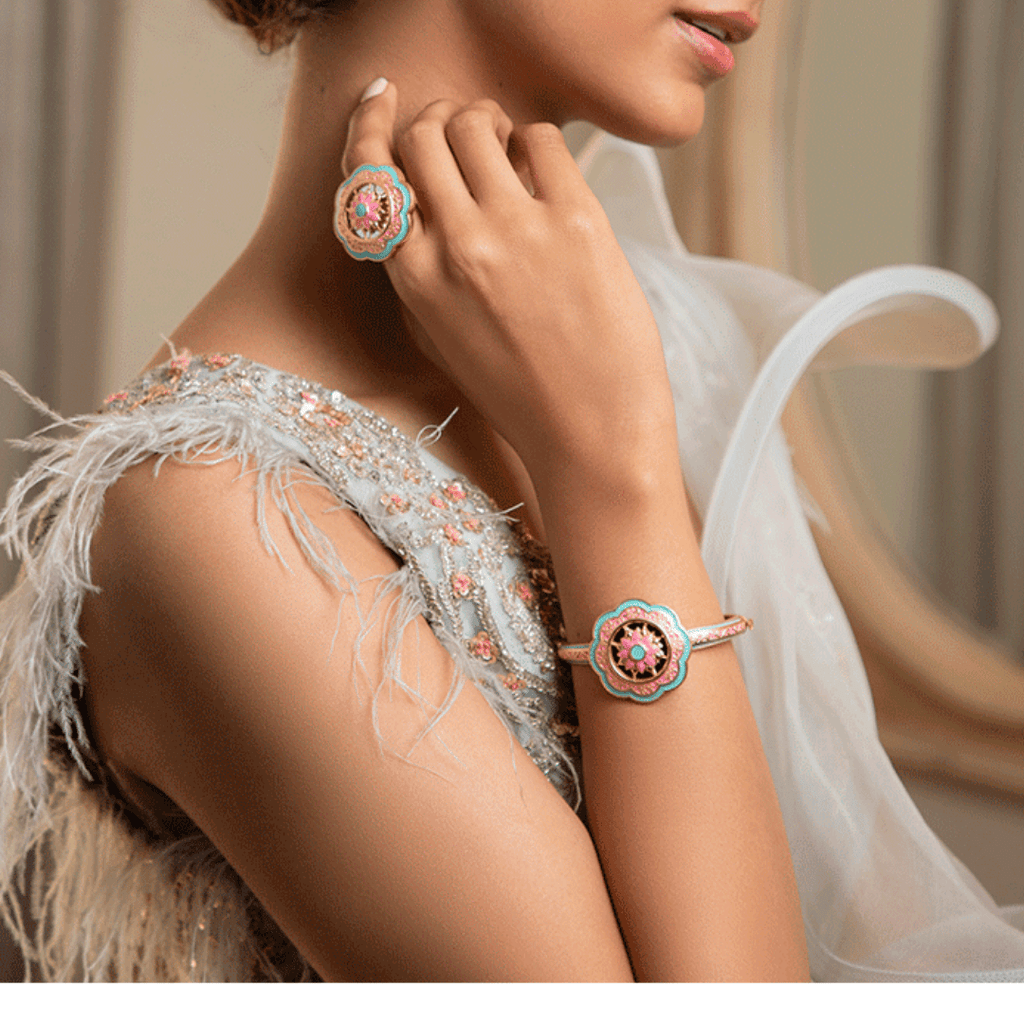 The Jewel Jar Shaya Rings Statement Pastel Ring Floral Statement earrings 