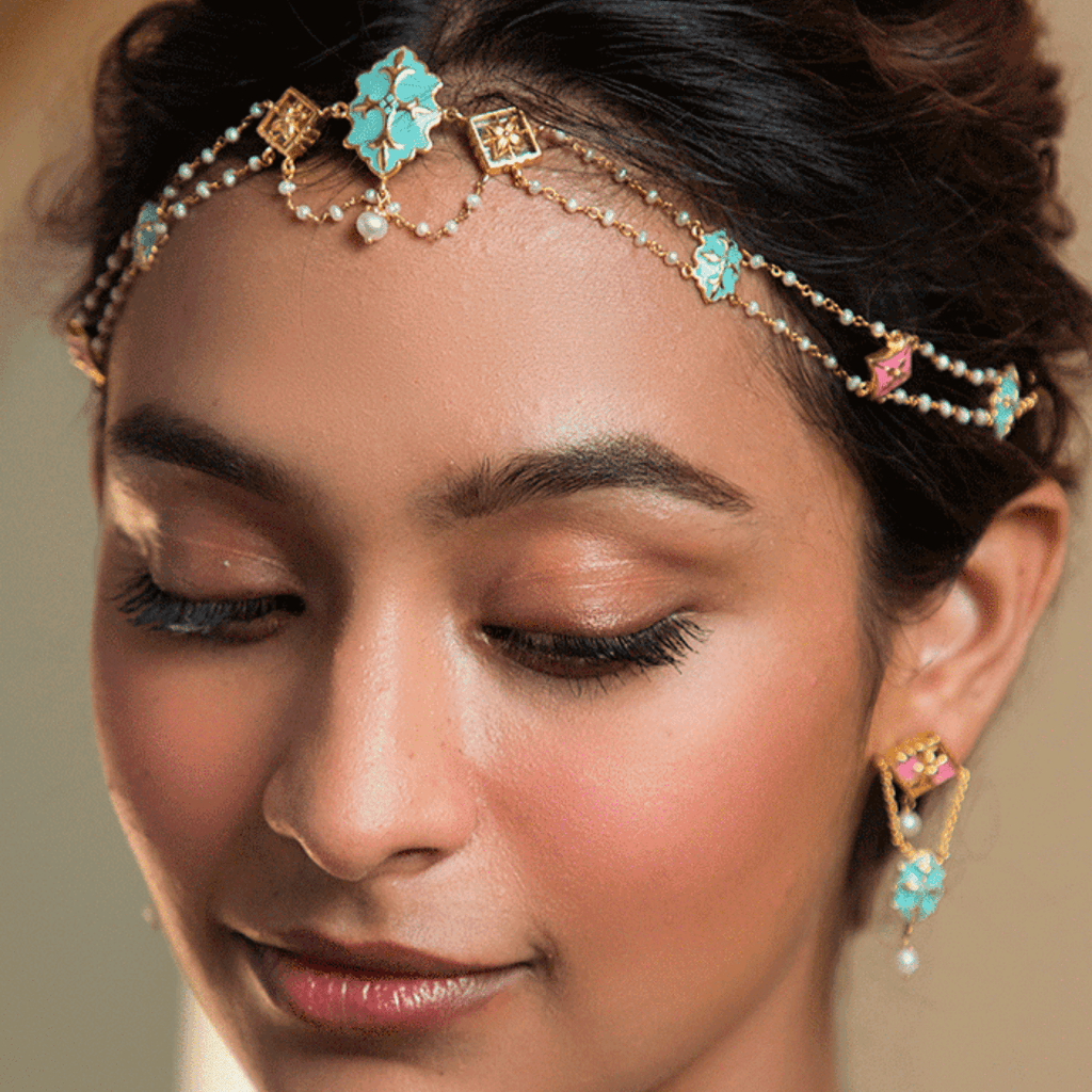 The Jewel Jar Shaya Headpieces Enamel Charm Headpiece Floral Statement earrings 