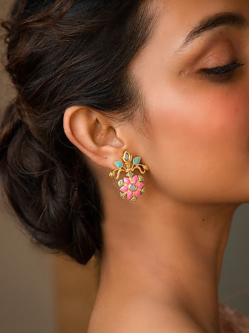 Pink flower earrings-Melrosia- London-New York
