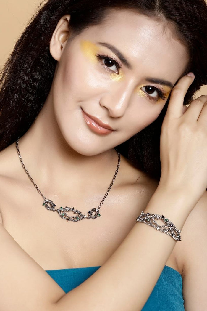 Silver Textured Motif Necklace- Studio Melrosia- London-New York