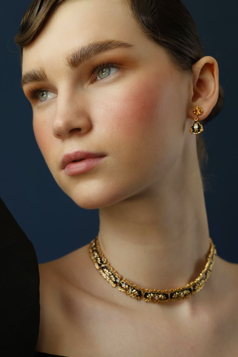 Tiny black enamel drop earrings - UK - Studio Melrosia