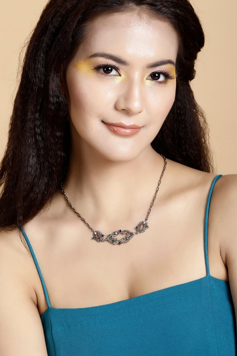 Textured Motif Silver Necklace- Studio Melrosia- UK-USA