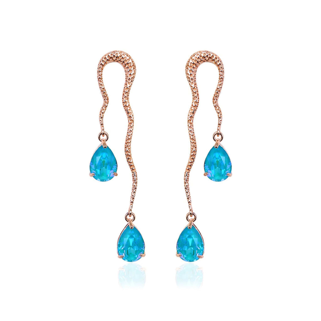The Jewel Jar Esme Crystals Earrings Aqua, rose gold Aqua Crystal Drop Earrings
