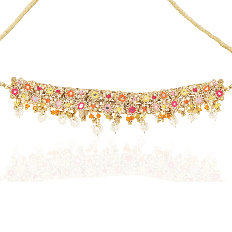 The Jewel Jar Fool Jhadi Necklaces Floral Embroidered Choker Indian hoop earrings with jhumkis