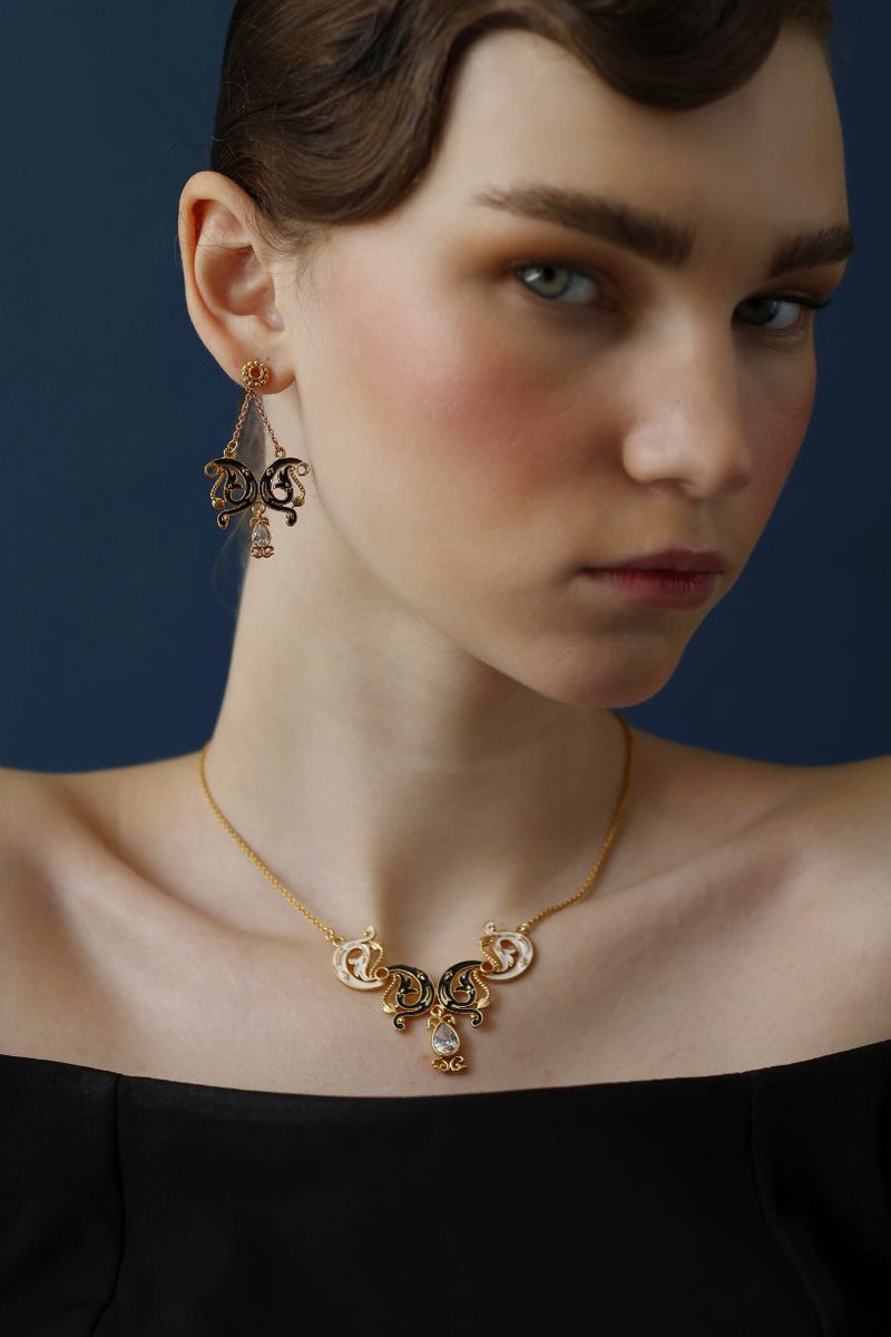 Enamel Baroque earrings & necklace-Studio Melrosia-UK-USA