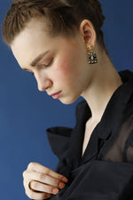 Gold and Black enamel earrings-UK-Studio Melrosia