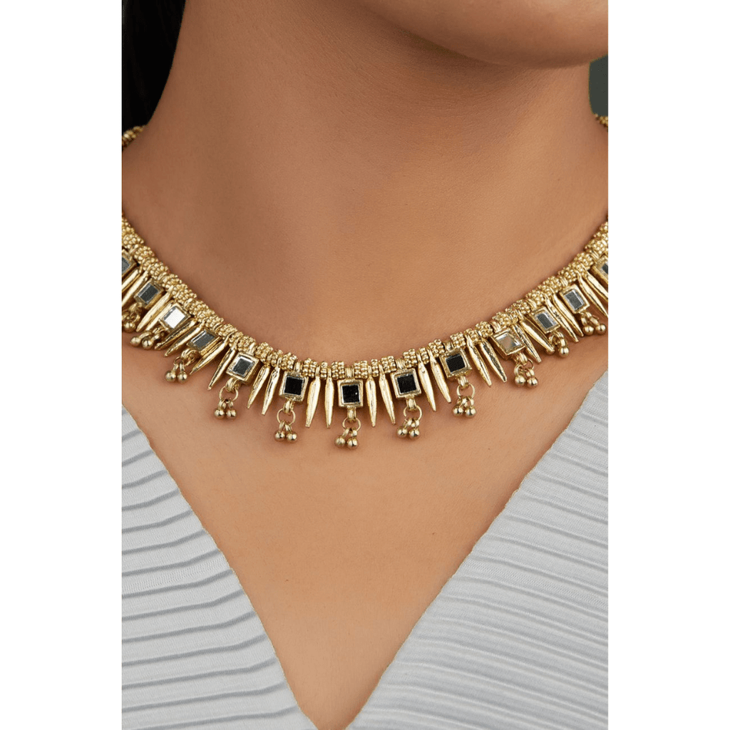 gold mirror spike necklace UK
