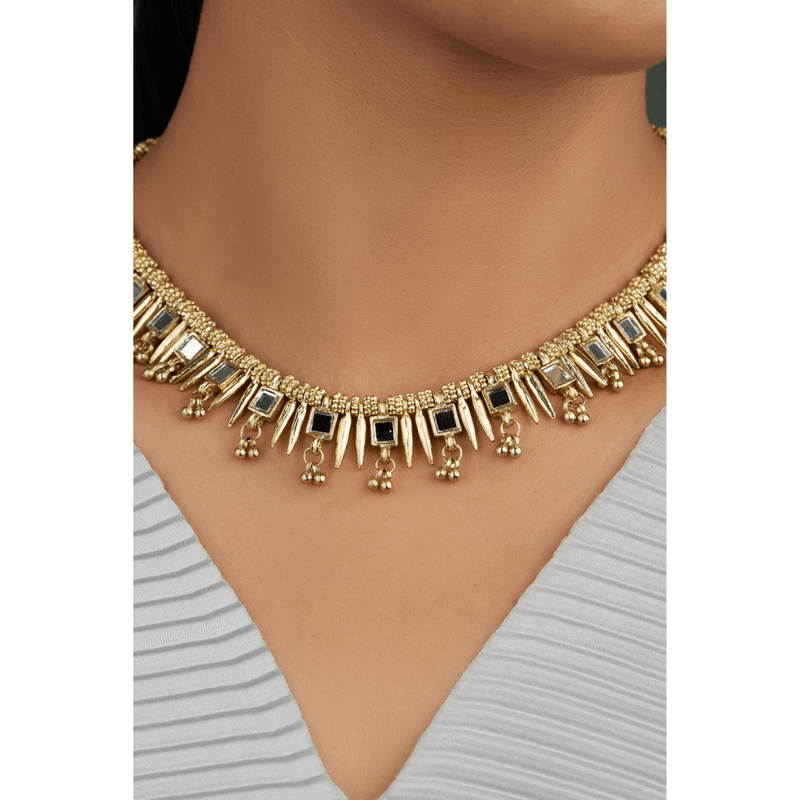 Gold Mirror Spike Necklace USA