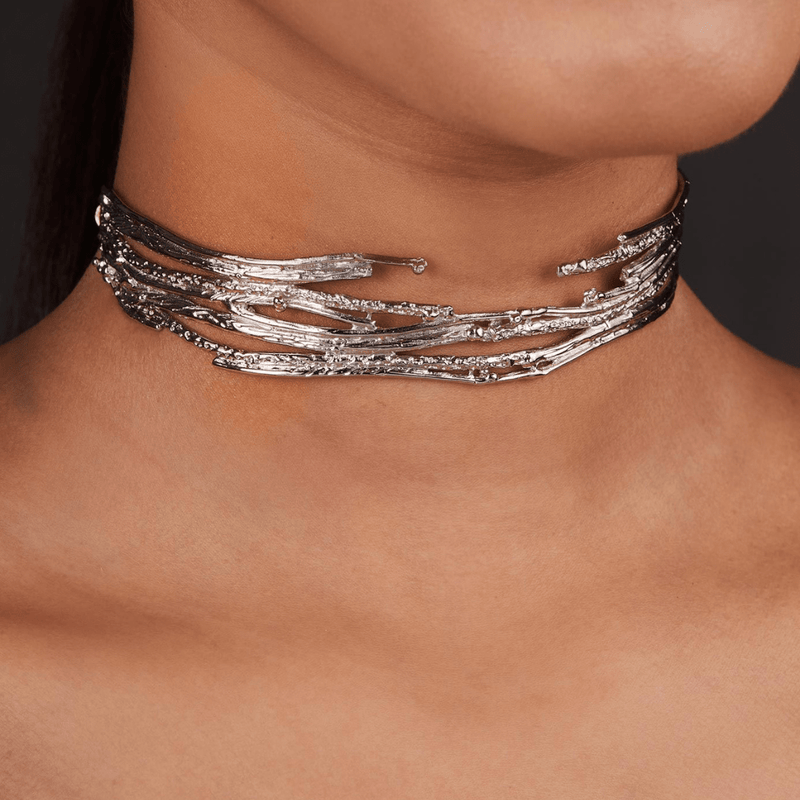 The Jewel Jar Studio Metallurgy Necklaces Silver Skinny Twiggy Choker- Silver/Gold Statement Choker Necklaces