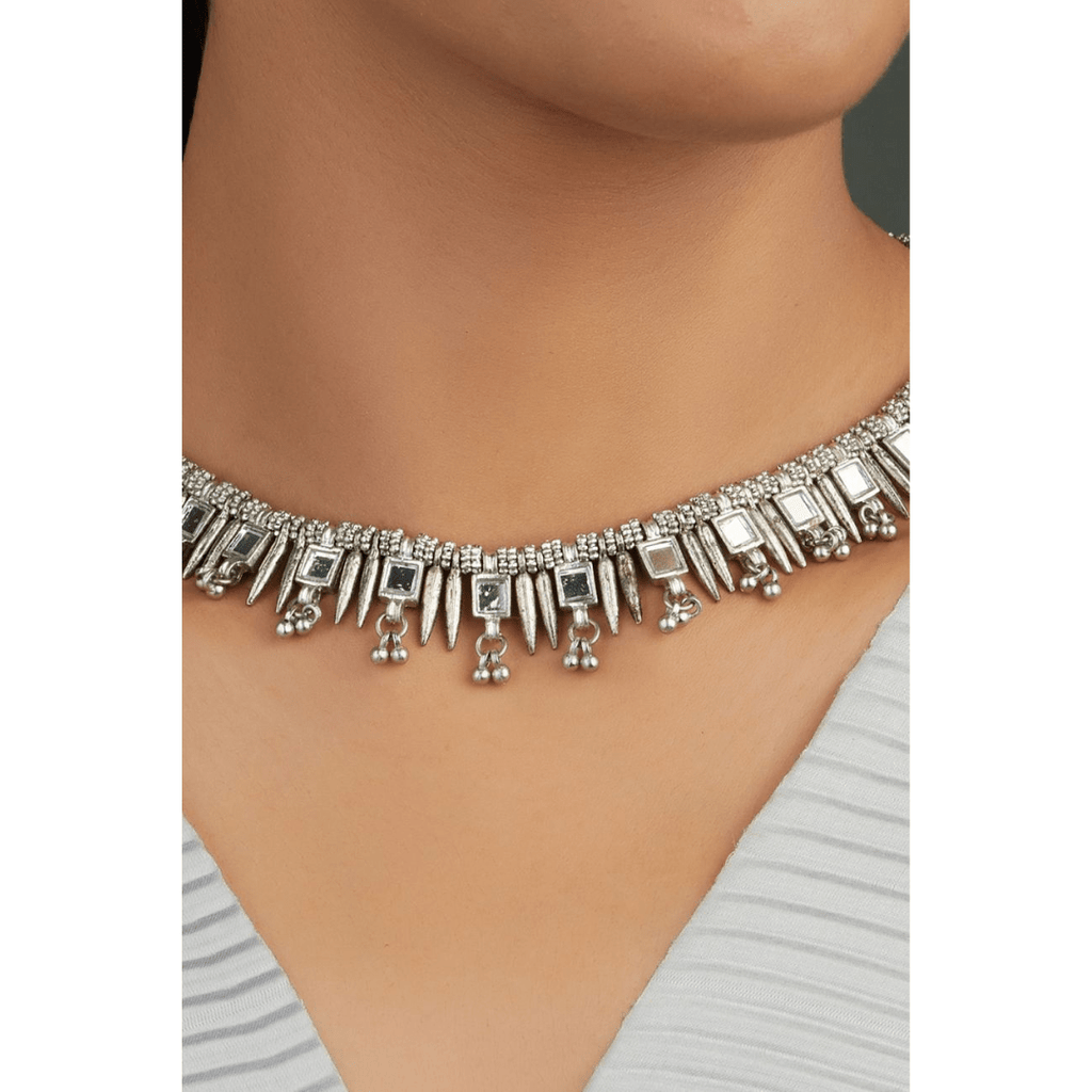 silver mirror spike necklace UK