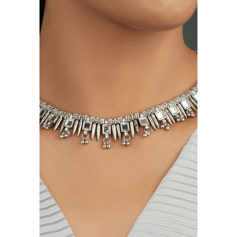 Silver mirror spike necklace USA