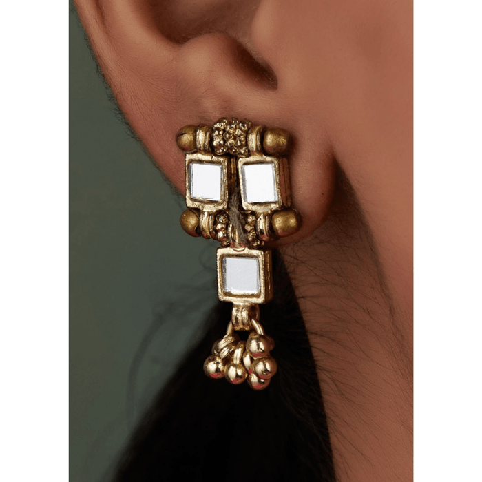 The Jewel Jar, House of Tuhina, Three Mirror Gold Earrings