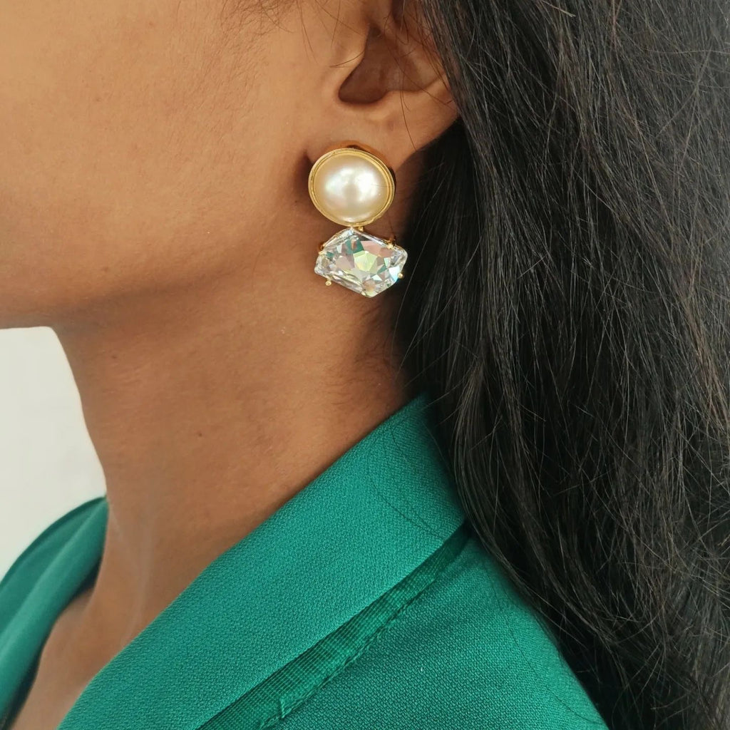 Asymmetric crystal and pearl earrings- Melrosia-Uk-USA